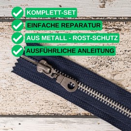 Zip Repair kit, with Sliders, for Metal #3 Zip Size, with 6 x Sliders, Bottom end Pieces, top end Pieces, Instructions, Replacement Accessories for Metal Teeth zips, Stopper kit DIY