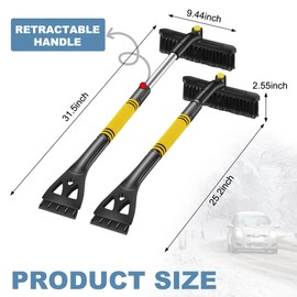 Wevdn Car Snow Brush with Ice Scraper, Detachable Stretchable Snow Scraper with 360° Rotatable Brush, Automotive Multi-Functional Snow and Ice Removal Tool, Car Accessories (Yellow)