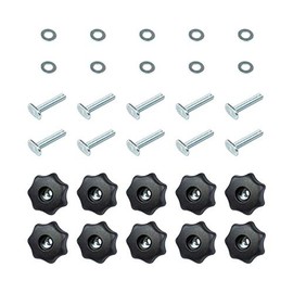 POWERTEC 71481 T-Track Knob Kit w/ 7 Star Threaded 1/4-20 Knobs, T-Bolts and Washers for Woodworking Jigs and Fixtures – 10 Pack