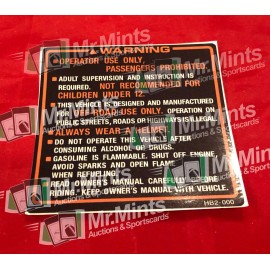 Honda Fourtrax 70 TRX70 - Front Fender Warning Decal Reproduction 87504-HB2-000