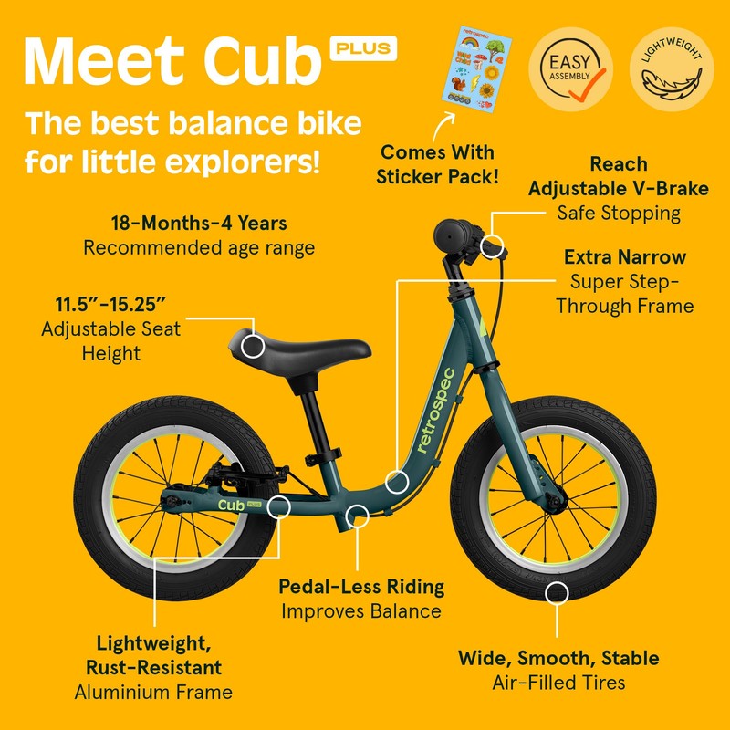 Retrospec Cub Plus Toddler Balance Bike with Adjustable v-Brake &