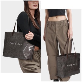 Lushandy Tote Bag for Women Thick PVC Tote Bags with Shouler Strap Large Plastic Carry All Bag Designer Hobo Handbag for Work