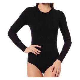 NBB Women's Round Crew Neck Long Sleeve Stretchy Basic Bodysuit Jumpsuits, Size Large