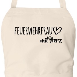 Huuraa Apron Fireman Woman with Heart Gift Cotton Fireman Gift Idea, natural, One size fits all