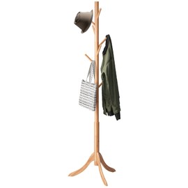 kiplant Coat Rack Freestanding, Bamboo Wood Coat Stand with 8 Hooks,3 Adjustable Size,Easy Assembly NO Tools Required, Coat Tree Hanger Stand for CoatsScarves in Hallway