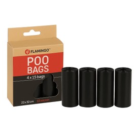 Dog Waste Bags - Extra Strong & Durable - Pack of 60 - Biodegradable - Black - 22 x 32 cm - Flamingo
