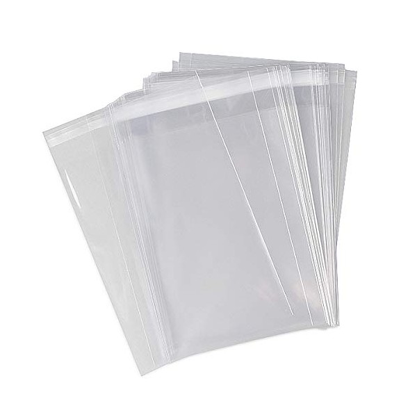IGC Crystal Clear 11.25" x 14.125" Cello/Cellophane Bags - Resealable Lip N Tape - 100 Bags