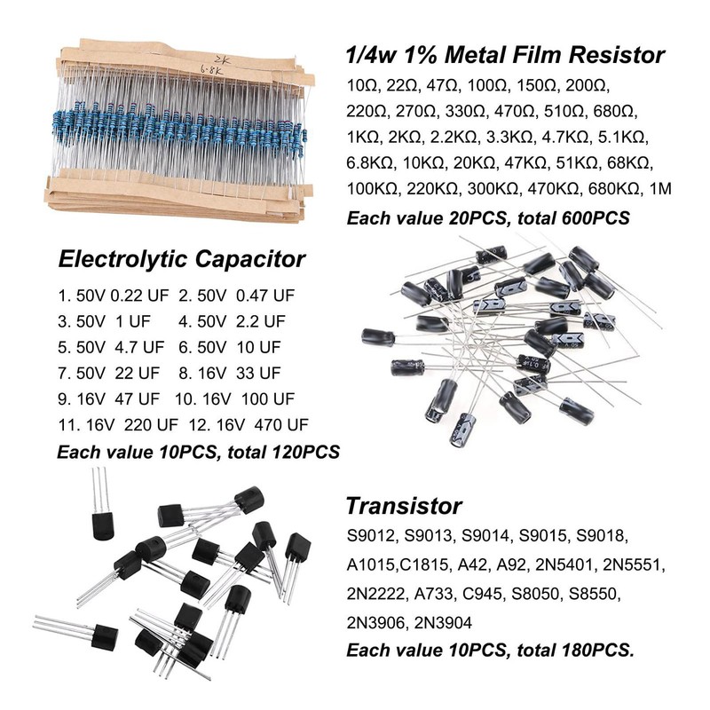 Spacnana 1500PCS Electronic Parts, Resistors, Capacitors, LED Diodes, Electronic Kit