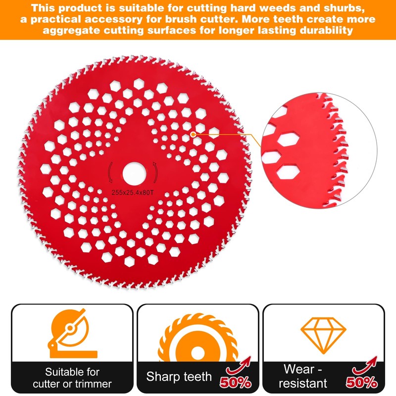 HK 2Pack 10" x80T Carbide Tip Brush Cutter Blades Weed