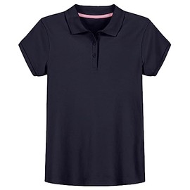 IZOD Girls' School Uniform Short Sleeve Interlock Polo, Navy, 7