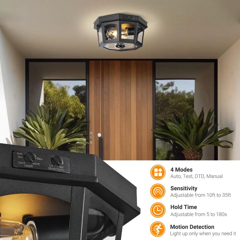 HILUXIA Outdoor Ceiling Light Fixture, Motion Sensor Flush Mount Porch