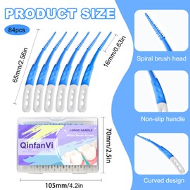 QinfanVi 84PCS Interdental Brushes Green,Soft Dental Picks for Teeth Cleaning, Silica Dental Brushes Teeth for Adults Teeth Cleaning Tools,Flossing Brushes for Teeth Cleaning (Blue, 84pcs)