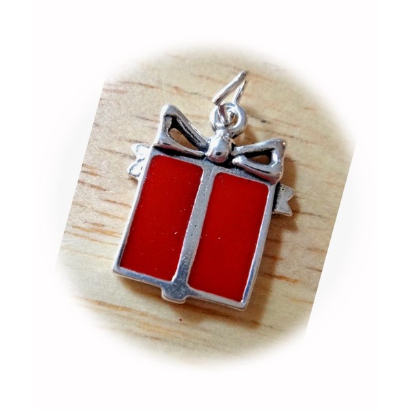 New Sterling Silver 18x15mm Red Wrapping Bow Christmas Gift Present
