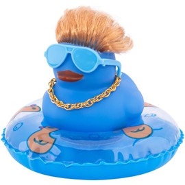 wonuu Car Rubber Duck Decoration, Color Hair Duck Car Dashboard Duck Ornaments Accessories with Mini Swim Ring and Sunglasses Fashion Hair, B_Blue blond hair blue glasses&ring