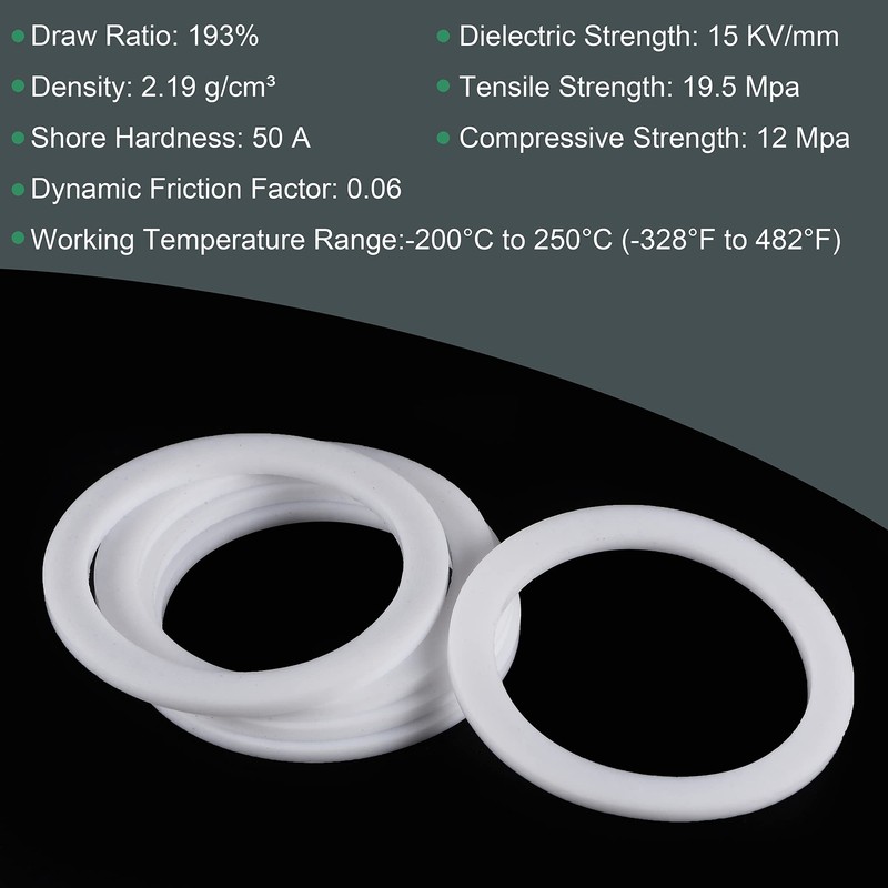sourcing map PTFE Flat Washers 45mm OD 35mm ID 2mm