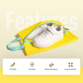 pack all Water Resistant Kids Shoe Bag for Travel, Storage Organizer Shoe Pouch with Zipper, Cute for Unisex-Child, Girls, Boys, Toddlers(Yellow)