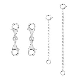 ALEXCRAFT Silver Necklace Extender 2 Pcs Necklace Extender Silver 2 Pcs Silver Double Lobster Clasps White Gold Plated Chain Extender for Necklace Bracelet Anklet
