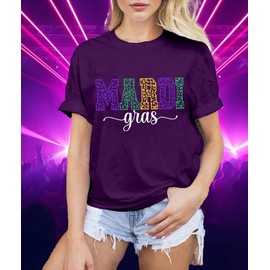 LBP Mardi Gras Shirt for Women Happy Mardi Gras Day T-Shirt Womens Fat Tuesday Party Tee Tops Purple