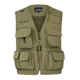 AOTORR Mens Outdoor Safari Cargo Photo Travel Work Fishing Vests for Men Multi-pockets Khaki 2XL