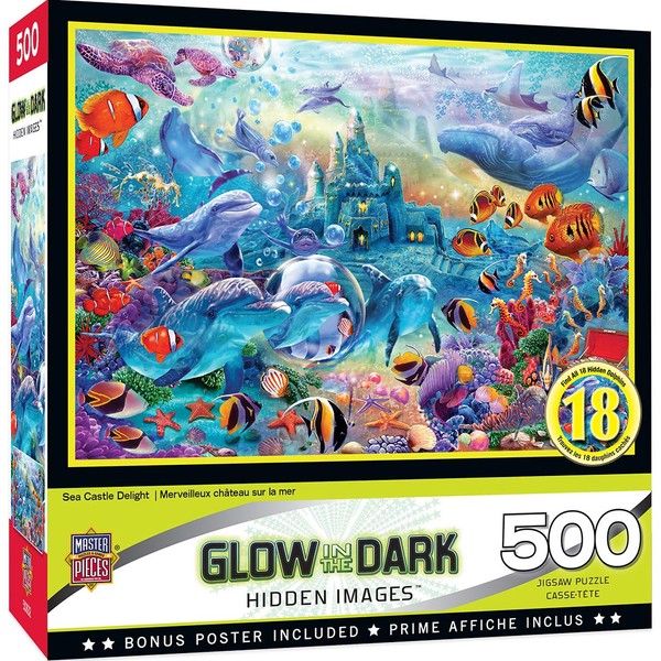 Masterpieces 500 Piece Glow in The Dark Jigsaw Puzzle for Adults, Family, Or Kids - Sea Castle Delight - 15"x21"