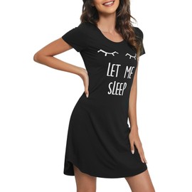 WiWi Bamboo Viscose Nightgowns for Women Short Sleeve Sleep Shirts Cute Print Sleepwear Dress Summer Nightshirt S-XXL, Black Eye, X-Large