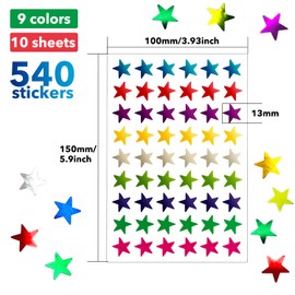 Sticker Stars 540 Pieces/10 Sheets Star Sticker Labels 13 mm Coloured Star Metallic Stickers Reward 9 Colours Stars Stickers for Awards Greeting Cards Crafts (10, 9 Colours)