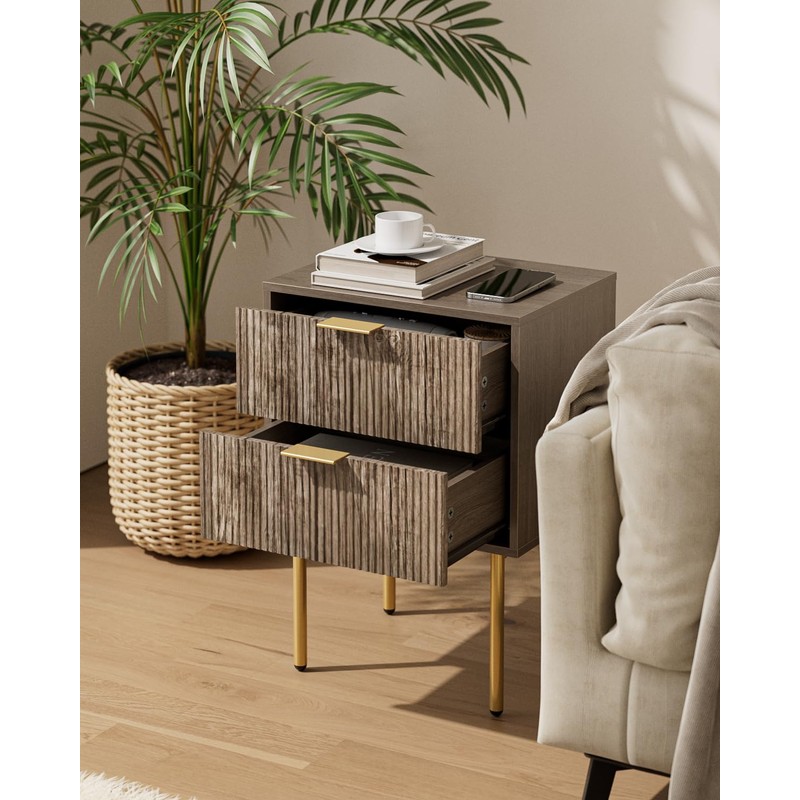 Aienvey Night Stand, Modern Nightstand with Drawers, Bedside Table, Gold