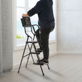 WiberWi 3 Step Ladder with Handrails 500 lb Capacity Step Stool Folding Ladders for Home Kitchen Steel Frame with Safety Side Handrails Non-Slip Wide Pedal Stepladder with Attachable Tool Bag Black