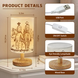 Imvertu Western Cowboy Bedside Table Lamp for Bedroom with USB Port (Beige)