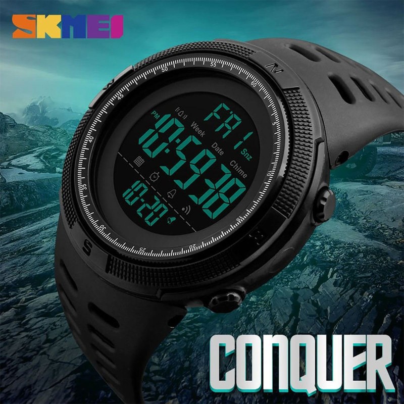 SKMEI Mens Large Display Digital Watch Resin Strap Stopwatch Alarm