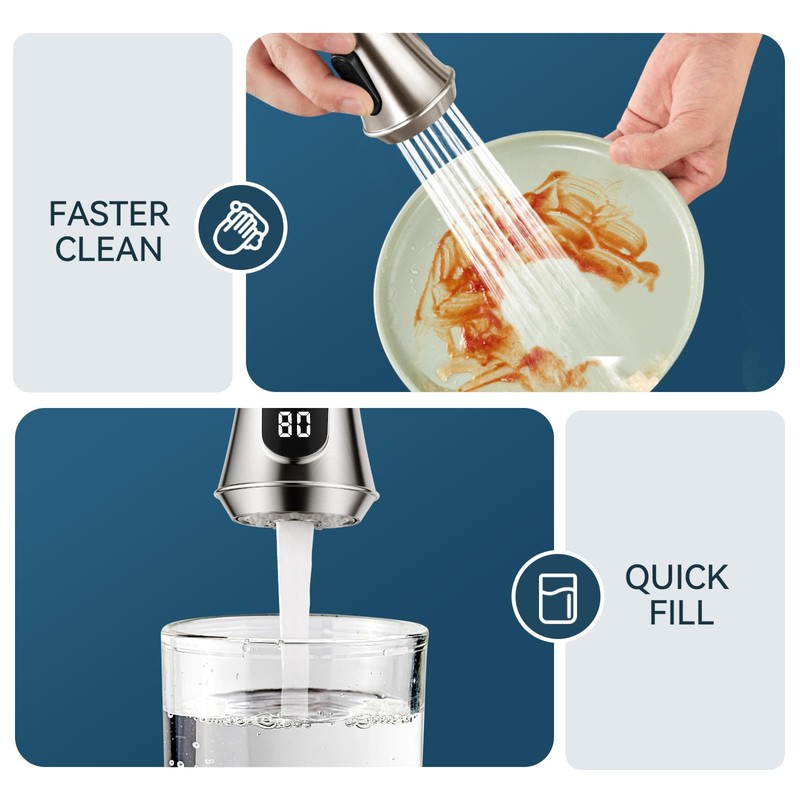 FORIOUS LED Kitchen Faucet with Pull Down Sprayer, Brushed Nickel,