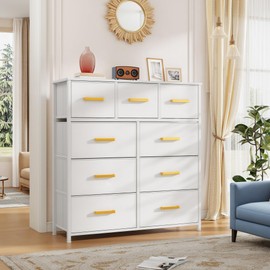 YITAHOME Fabric Dresser with 9 Drawers - Storage Tower Organizer Unit for Living Room, Closets - Sturdy Steel Frame, Wooden Top & Easy Pull Fabric Bins