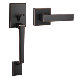 Haidms Bronze Front Door Handle, Entry Door Handle and Reversible Handle Lever, Single Cylinder Front Door Handle Only, Oil-Rubbed Bronze Front Door Entry Door Handle