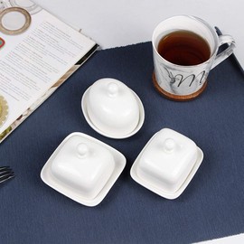 NAGU Small Rectangle Butter Dish with Lid, White Procelain Domed Cheese Dish with Handle Individual Serving Mini Butter Tray, Cute Ceramic Dessert Serving Bowl for Table, Countertop, Refrigerator