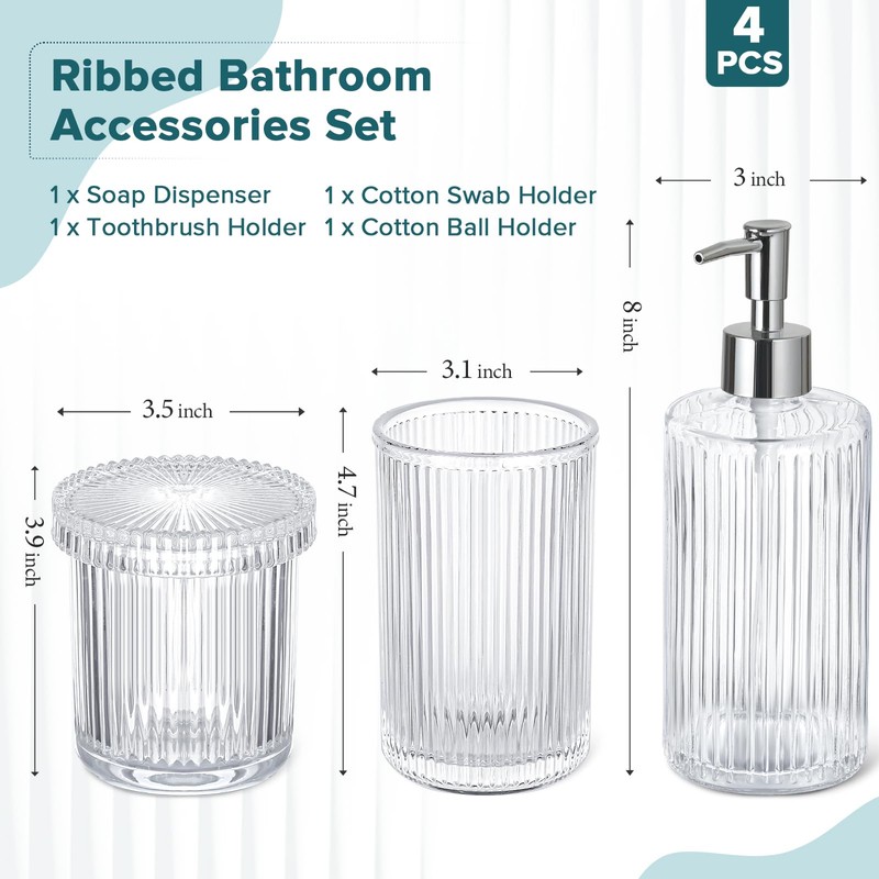 RYTOXILO Bathroom Accessories Set, 4 Pack Clear Glass Bath Accessory