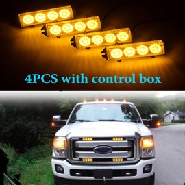 AMOPACORP Waterproof Surface Mount Grille Sync Flashing Blinker Beacon 4" LED Emergency Warning Strobe Lights for Trucks Construction Safety Car Hazard Wireless Battery Traffic Advisor (Amber, 4pcs)