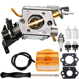 CADUFUELLY C1M-EL37B Carburetor Carb Gas Chainsaw with Air Filter Tune Up Kit Replacement for Husqvarna 445 445E 450 450E, Replaces 506450401