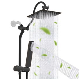 Hibbent All Metal High Pressure 10'' Rainfall Shower Head, Showerhead Combo with 4-mode Handheld Spray, 12'' Adjustable Extension Arm, Extension Bar, Easy Reach Holder, 71'' Hose, Oil Rubbed Bronze
