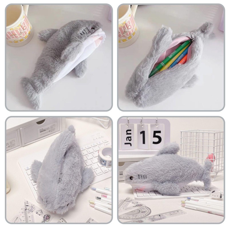 SLEEKEE 1 Piece Grey Shark Pencil Case, Cute Shark Pencil