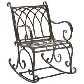 SAFAVIEH Outdoor Collection Medrano Victorian Rustic Brown Wrought Iron Rocking Chair