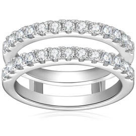 PROSTORY Moissanite Womens Ring Enhancer for Engagement Rings Two Row Half Eternity Rings 925 Sterling Silver Double Enhancers Ring with GRA Certificate (Silver Size 5.5)