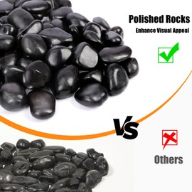 GRISUN 15LB Natural Black River Rocks for Landscaping Outdoor Polished Pebbles for Plants Decorative Stones 1.5-2.5 Inch Large Black Stone for Aquarium, Fish Tank, Vase Filler, Home Decor, Flower Bed
