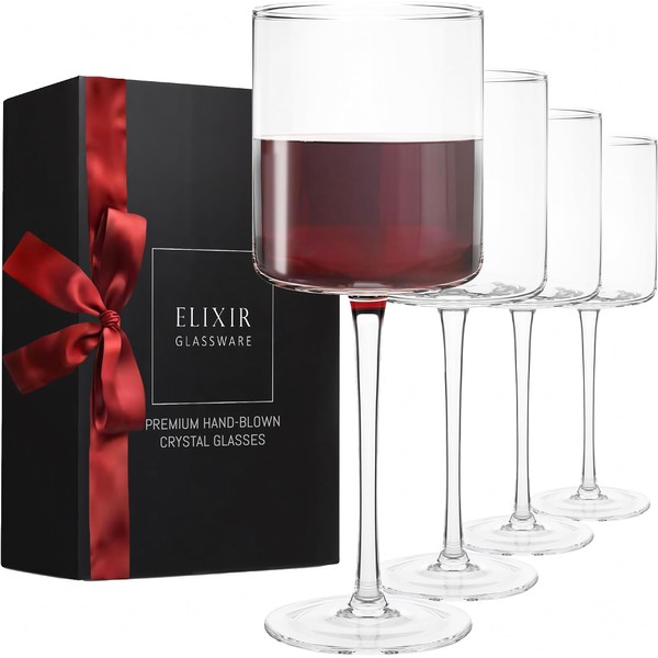 ELIXIR GLASSWARE Wine Glasses Set of 4-17oz - Square Wine