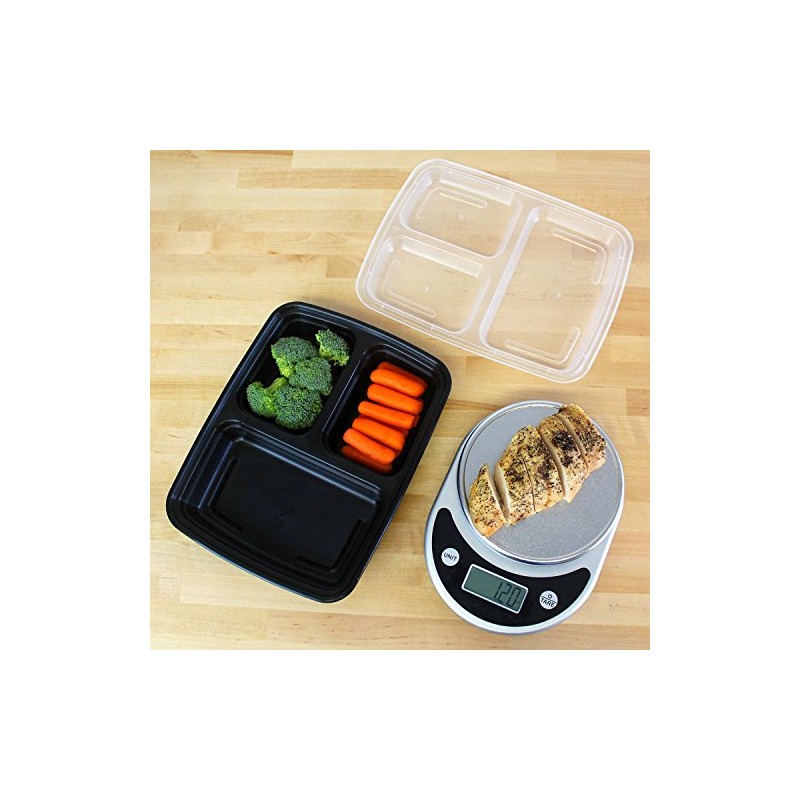Freshware Contenedor de alimentos de 3 compartimientos - paquete de