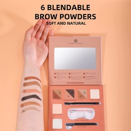 Allphv Kit de polvos para cejas, paleta de trío de cejas, kit de sellos de cejas de 6 colores con 10 plantillas, kit de estampado de cejas para maquillaje de mujer, plantas Paquillaje Para Cejas Perfectas