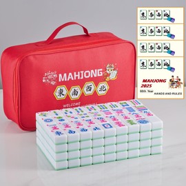 YINIUREN Green American Mahjong Set 1.6-inch Mahjong Tile Set 166 Pieces Large American Mahjong Tile Set with Mahjong Cards and Storage Bag