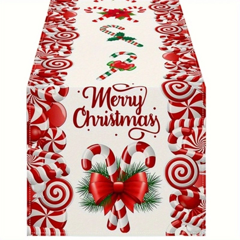 1pc Christmas Candy Cane Table Runner Merry Christmas Table Decor