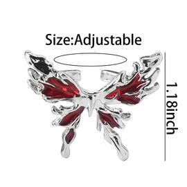 Red Butterfly Rings for Women Open Statement Ring Adjustable Butterfly Ring for Women Aesthetic Rings Y2k Rings for Girls Big Animal Rings for Teen Girls Vintage Punk Butterflies Rings