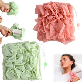 Loofah Washcloth 2 PCS, Bar Soap Loofahs Pouch Soft 2-in-1, Loofah with Soap Inside Exfoliating, Gentle Cleansing & Smooth Skin, for All Skin Types Face & Body