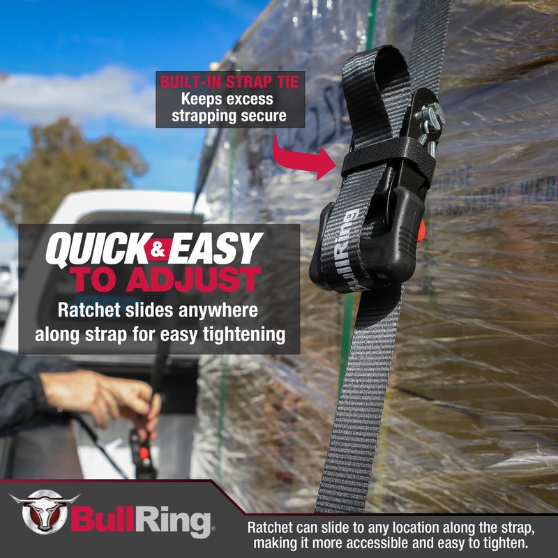 Bull Ring Sliding Ratchet Tie Down Straps – Includes (2)